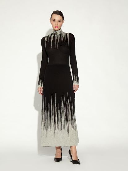 Женское платье черного цвета с серебром из шелка и вискозы - фото 2