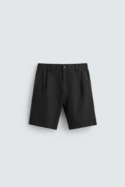 ZARA ШОРТЫ RELAXED FIT ИЗ 100% ЛЬНА, ЧЕРНЫЙ