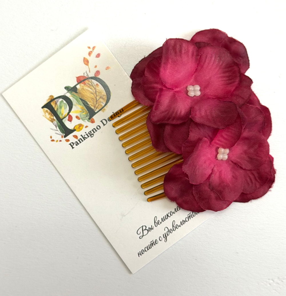 Мини гребень Pankigno Design с гортензией