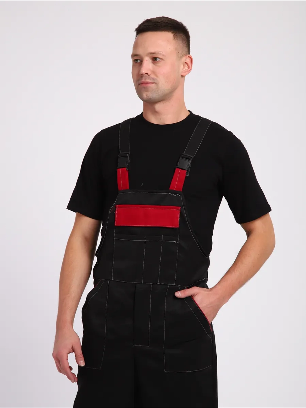 Комбинезон черный рабочие штаны на лямках летние