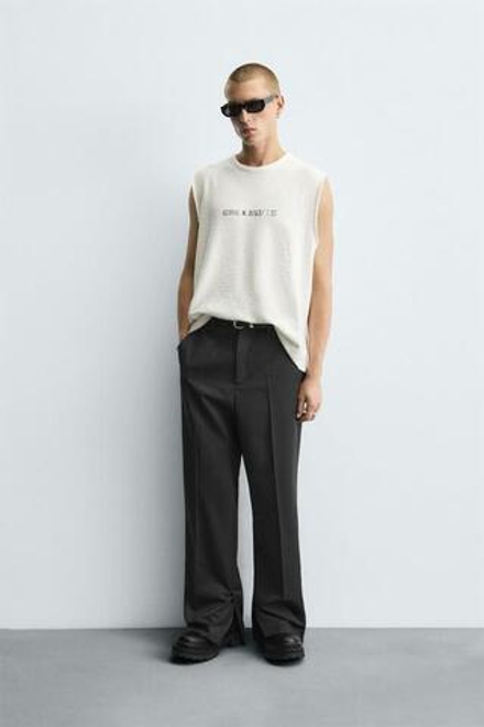 ZARA БРЮКИ STRAIGHT FIT С РАЗРЕЗАМИ, ТЕМНО-СЕРЫЙ