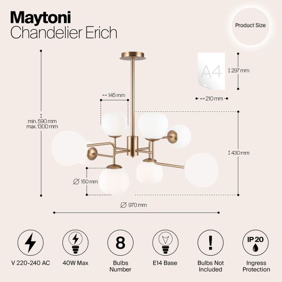 Подвесная люстра Maytoni Erich MOD221-PL-08-G