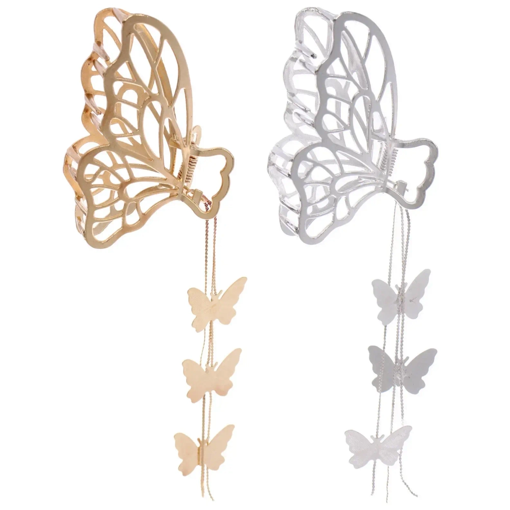 Заколка - краб для волос со стразами на блистере «ДЕ Палма», бабочка, цвет золото и серебро, 11*3см (пакет с подвесом)