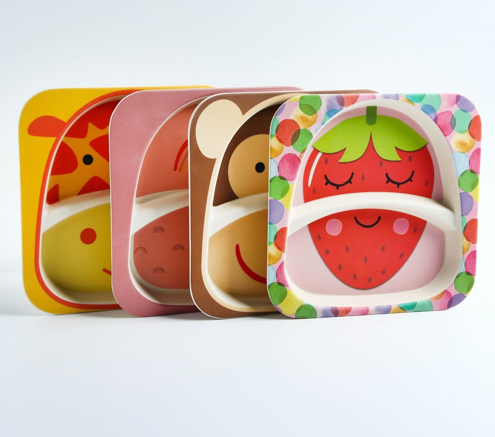 4298764 Тарелка 2-х секционная из бамбука, цвет МИКС