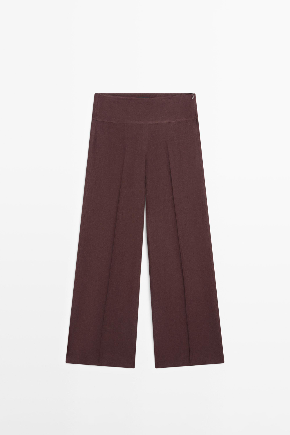 Massimo Dutti Брюки клеш из 100% льна со средней посадкой, гранатовый