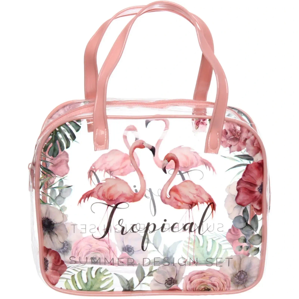 Косметичка прозрачная «MALINKA SHOP», фламинго, цвет окантовки розовый, 20*16*7