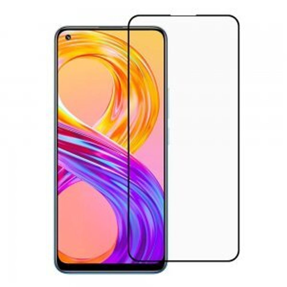 Закаленное стекло с цветной рамкой (fullscreen+fullglue) для Realme 8/8 Pro DF rmColor-14 (black)