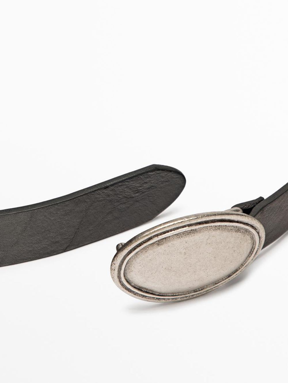 Massimo Dutti Кожаный ремень с овальной пряжкой, коричневый