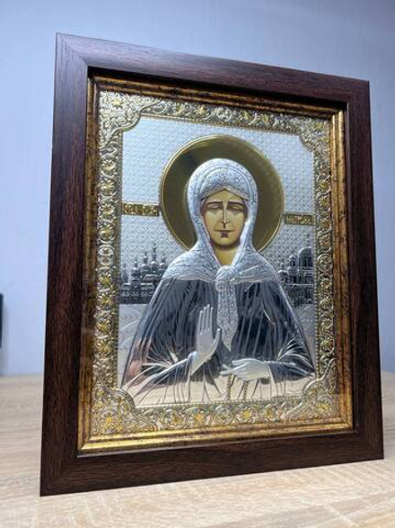 Матрона, икона прямоугольная в рамке под стеклом, красное дерево 206х258