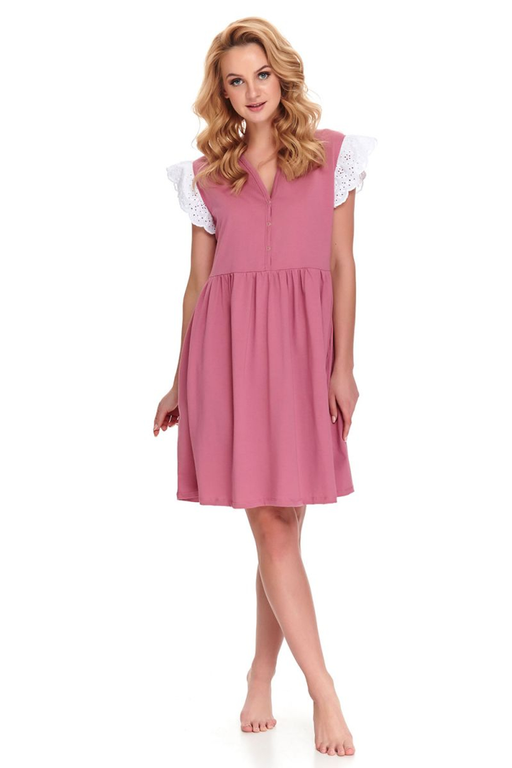 Оригинальная домашняя сорочка с кружевными рукавами (Размер: XL) (Цвет: розовый)