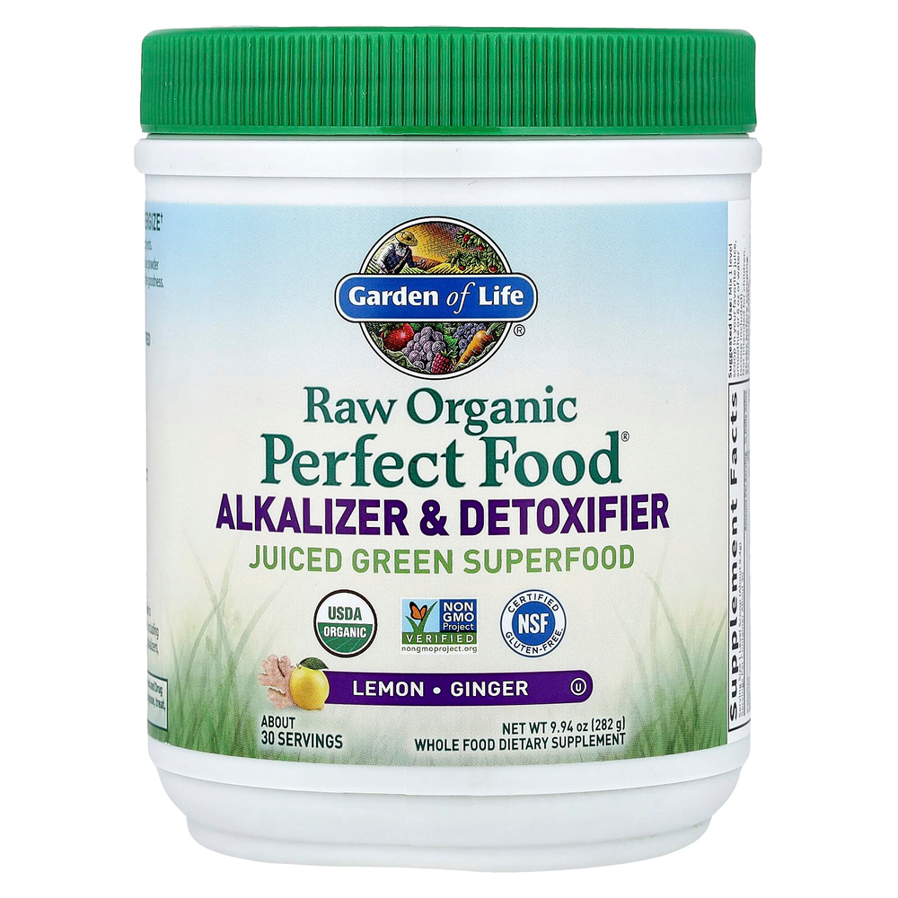 Garden of Life, Raw Organic Perfect Food®, подщелачивающее и детоксикационное средство, со вкусом лимона и имбиря, 282 г (9,94 унции)