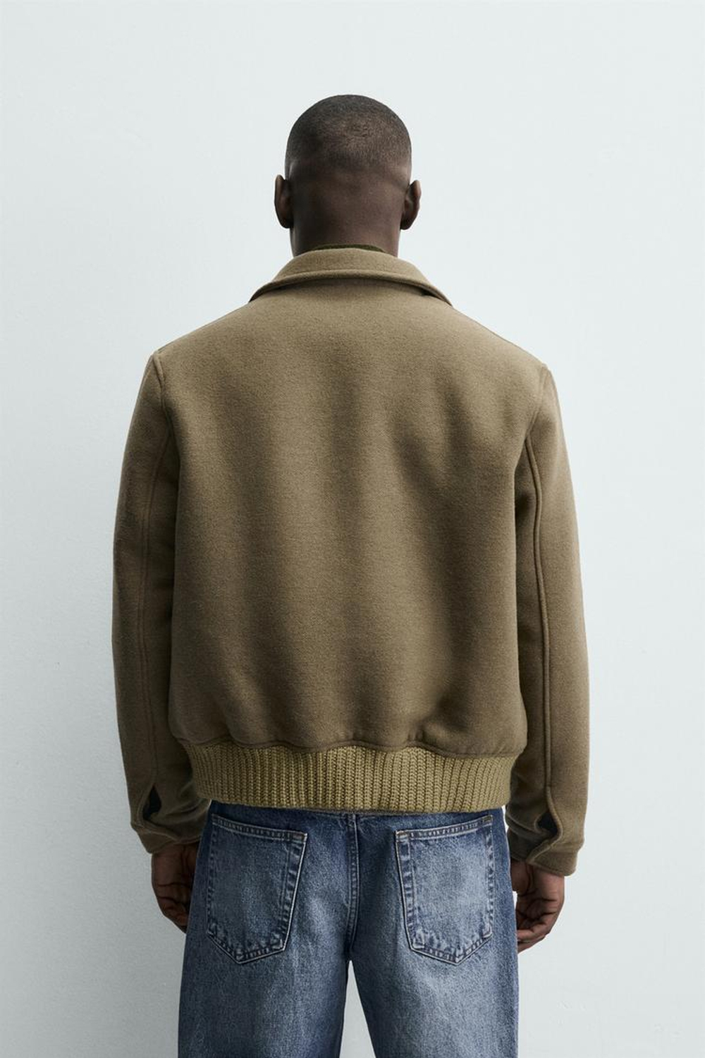 ZARA СТЕГАНАЯ КУРТКА ИЗ ШЕРСТЯНОЙ ТКАНИ, ЗЕЛЕНОВАТЫЙ