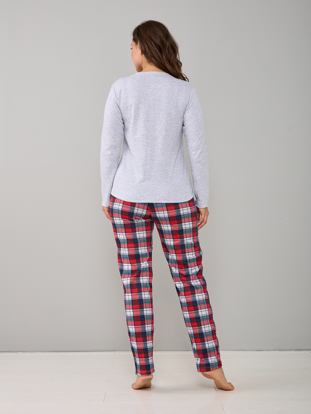 Пижама с брюками КБ-004П/серый-синекраснаяклетка