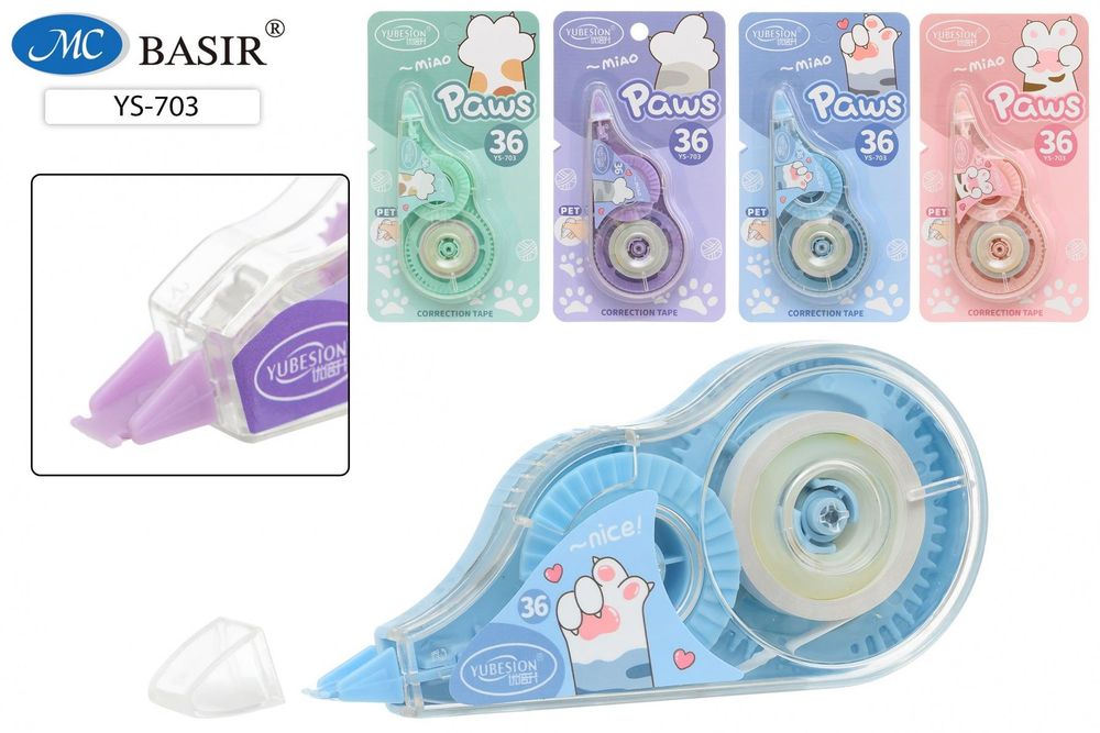 Корректирующая лента "Лапки" 5 м. в инд.упаковке, ассорти (Basir)