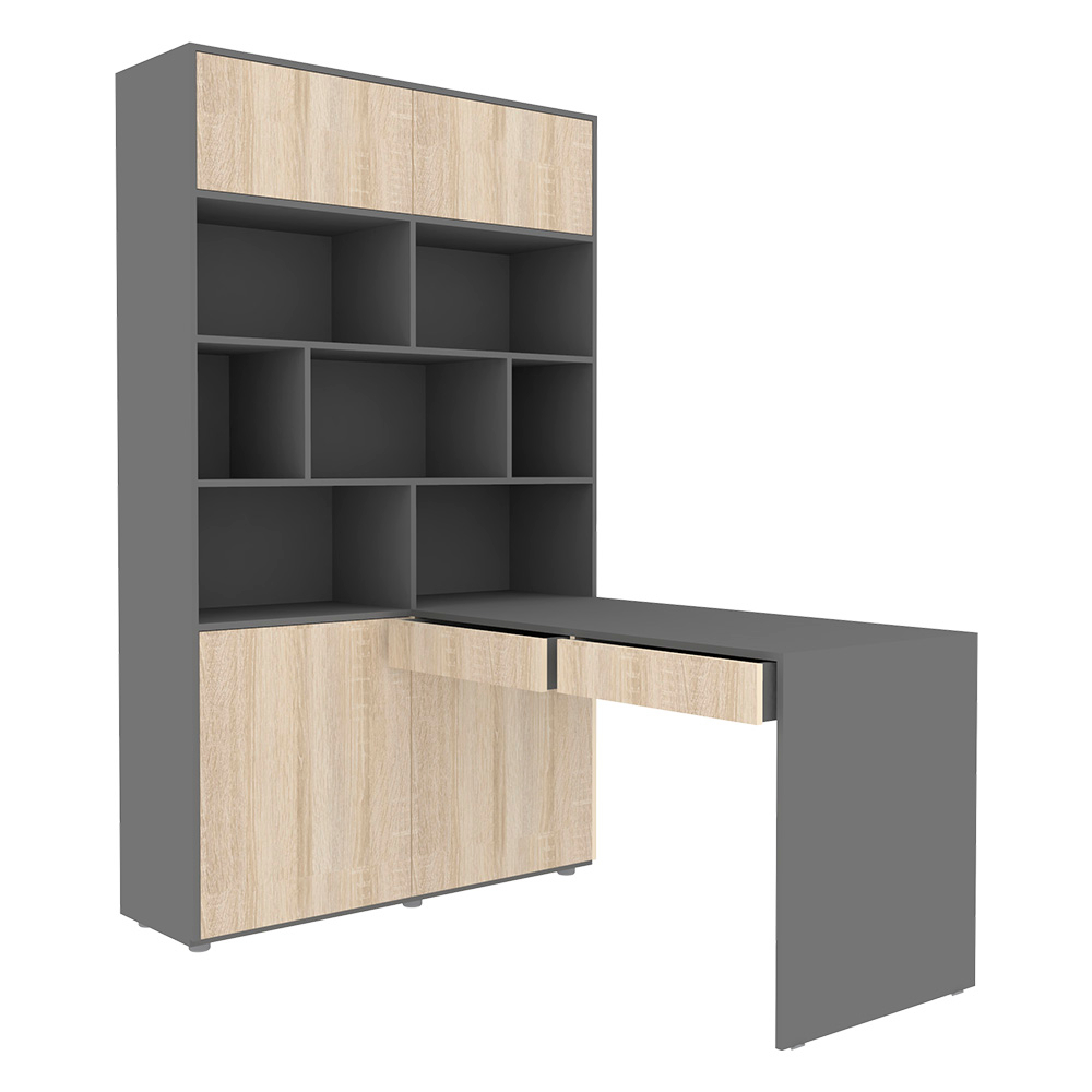Стол письменный со стеллажом КарИВи 1200 Темно-серый Дуб Сонома
