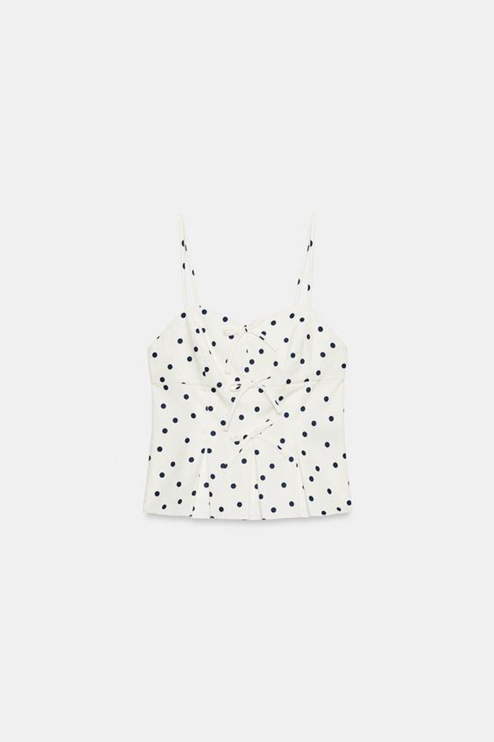 ZARA ТОП В ГОРОШЕК С БАСКОЙ, СИНИЙ/БЕЛЫЙ