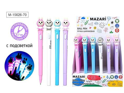 Ручка шарик. 0,7мм. "Зубастик" синяя, с подсветкой, cмен.стержень 100 мм. (Mazari)