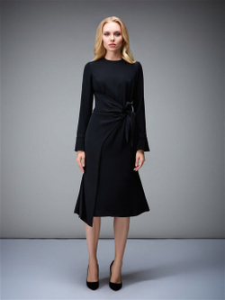Платье чёрное с декором на талии 16-01-19FW