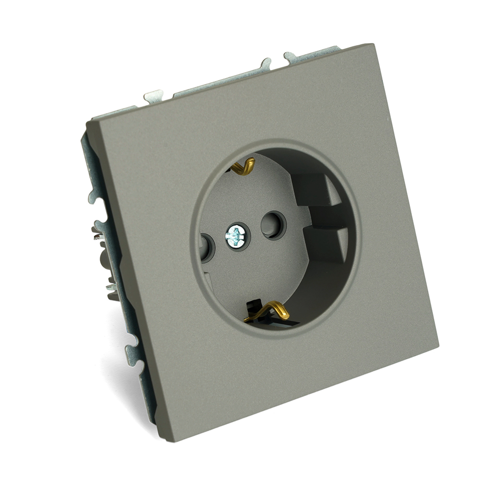 Розетка 1-местная с защитной шторкой с/з (механизм), STEKKER, 250В, 16А, серия Эмили, RST16-5110-10, платиново-серый, soft touch 49958