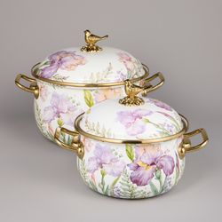 НАБОР КАСТРЮЛЬ AGNESS ЭМАЛИРОВАННЫХ СЕРИЯ "IRISES", 4ПР. 2,1Л И 3,8Л