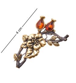 AM-3526 Брошь «Цветок Медилла» (латунь, янтарь)