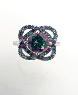 Кольцо Эстерелла с мистическим кварцем и фианитами, серебро 925*, родированное /Ф