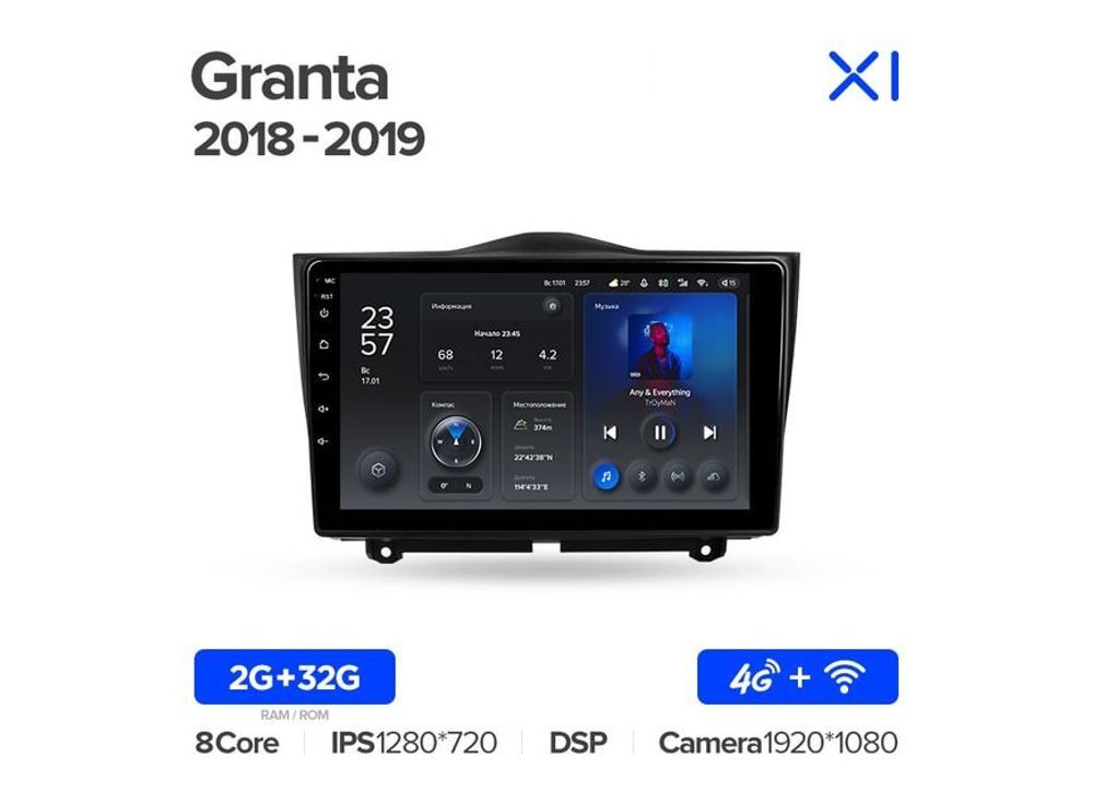 Магнитола Teyes X1 2-32 Wi-Fi + 4G LADA Granta Cross 2018 — 2019 9.0&quot;