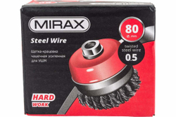 Щетка чашечная усиленная для УШМ (жгутированная стальная проволока 0,5 мм, 80 мм) MIRAX 35144-080