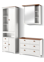 Шкаф навесной с зеркалом Паула для ванной из массива сосны, белый/черри