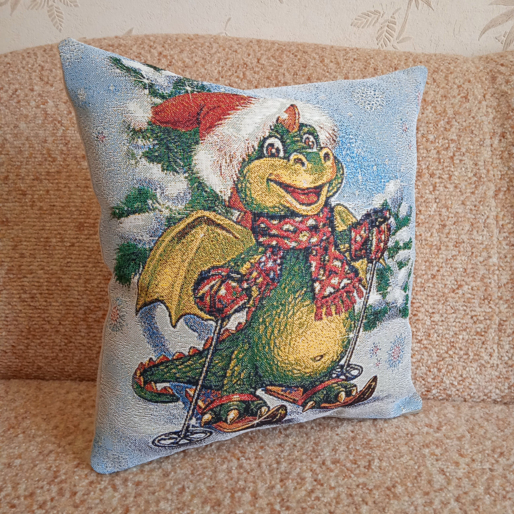Декоративный гобеленовый чехол для интерьерной подушки Дракоша 38*38