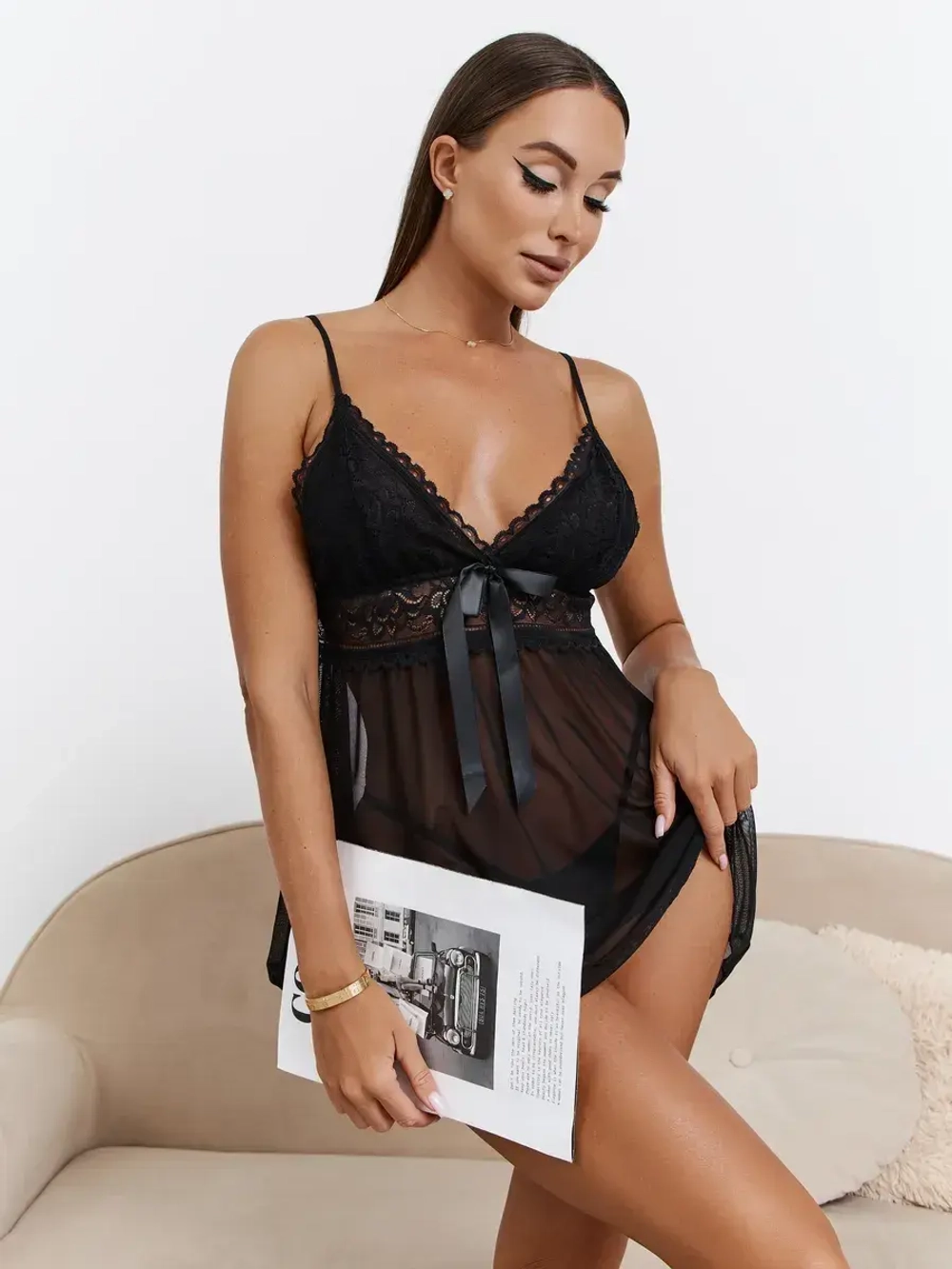 Пеньюар женский красивый кружевной прозрачный сорочка ночная