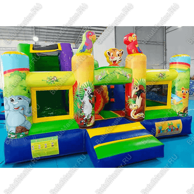 Надувной батут "Попугайчики" со скалодромом, 4.6x4.3x2.8 м