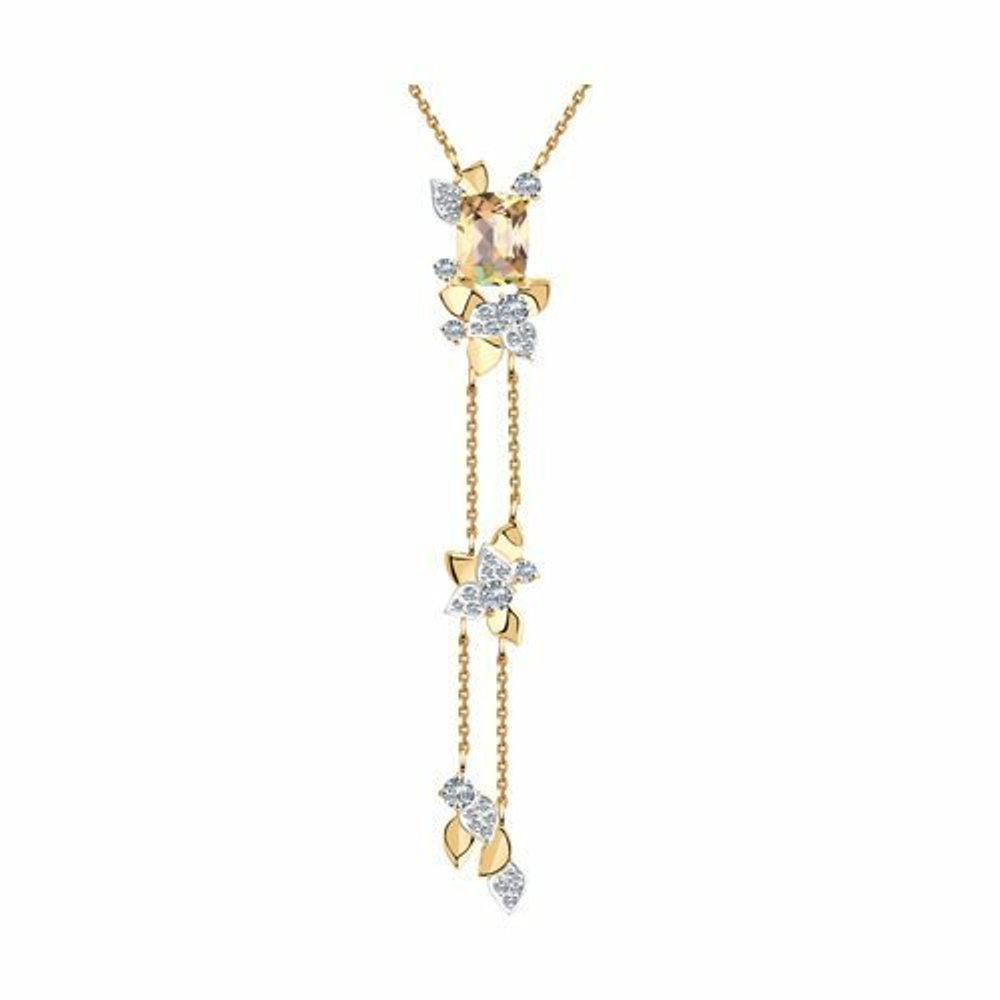 Колье из золота с топазом Swarovski и фианитами Swarovski