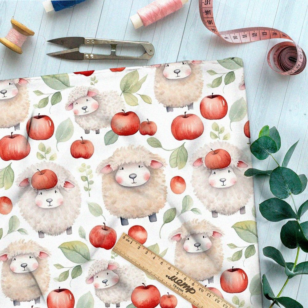 Ткань премиум сатин барашки в яблоках