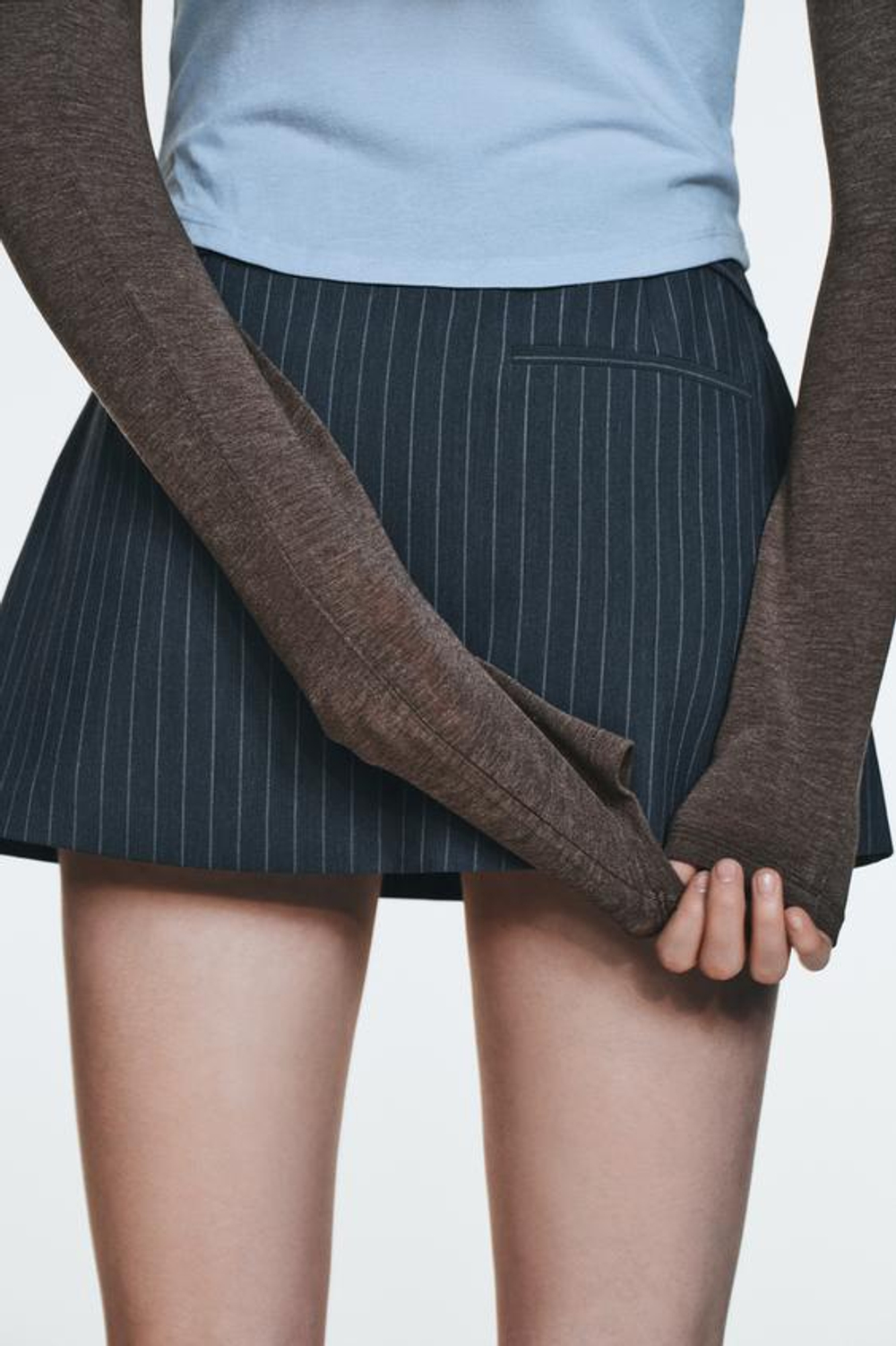 ZARA ЮБКА-ШОРТЫ С РЕМНЕМ, СИНИЙ МЕЛАНЖ