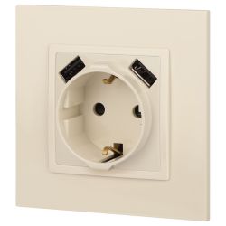 14-4109-02 ЭРА Розетка 2P+E 16A-250В, штор. с 2xUSB 5В-3А, Эра Elegance, слоновая кость | Elegance Слоновая кость