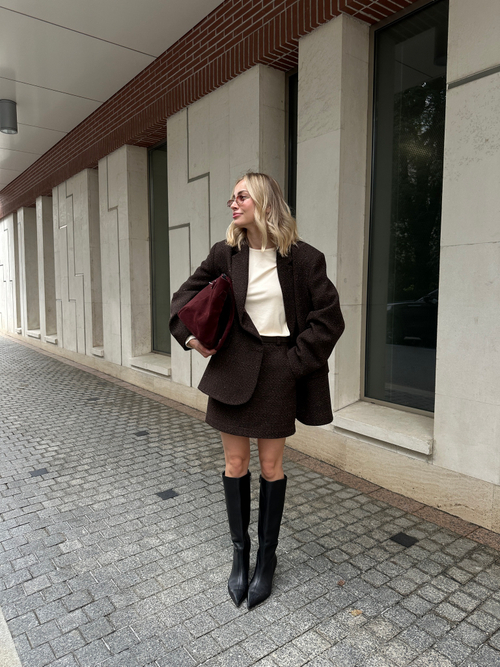 Юбка из твида мини коричневая