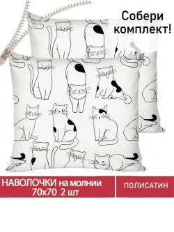 Наволочка комплект 2шт Полисатин Мечта "Tabby" 70x70 см на молнии