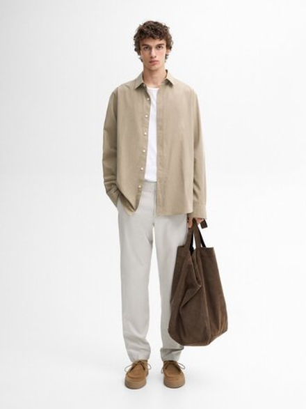 Massimo Dutti Хлопковая рубашка классического кроя, песочный
