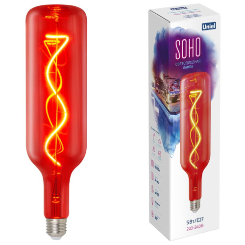 LED-SF21-5W/SOHO/E27/CW RED GLS77RD Лампа светодиодная SOHO. Красная колба. Спиральный филамент. Картон. ТМ Uniel