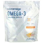 Coromega, Омега-3, Squeeze Shots, апельсин, 650 мг, 120 порционных пакетиков (2,5 г) каждый
