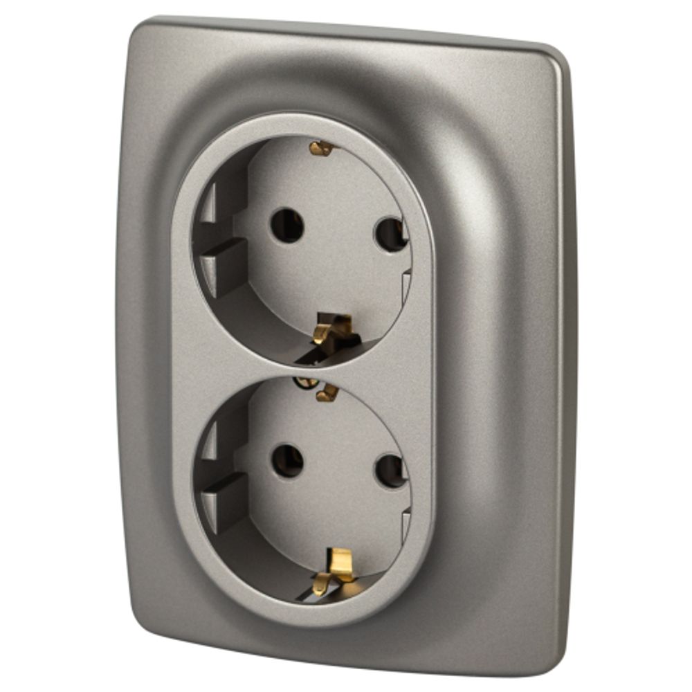Розетка ЭРА Серия 12 12-2106-16 двойная 2X2P+E Schuko 16А-250В титан