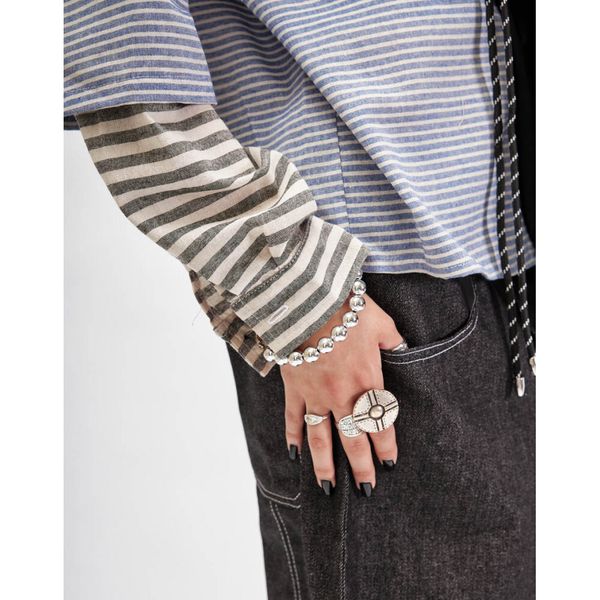 Рубашка Line укороченная голубая / белая / серая - фото 9