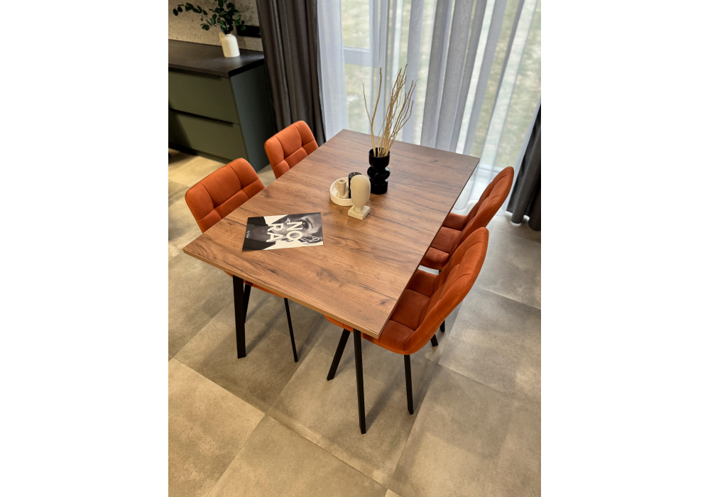 Стол деревянный Woodville Кортни 117 (157) x 77 дуб крафт табачный, черный матовый, ножки черные