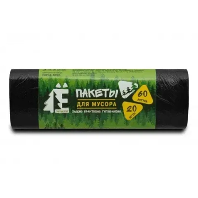 Мешки для мусора ПНД 60л (58*68*6мкм)Ромашка (20шт/рул) черные