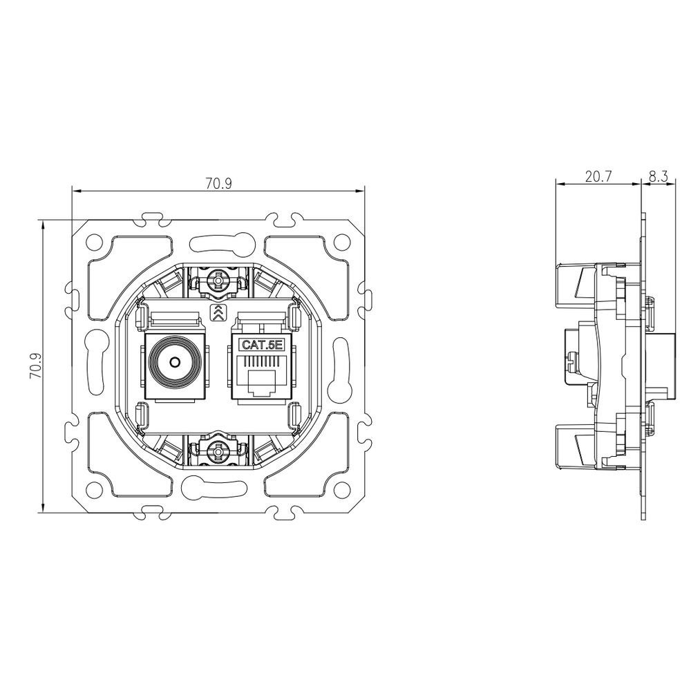 Механизм розетки RJ45/TV cat.5, ClassE-8/0-2400 МГц, серия DB