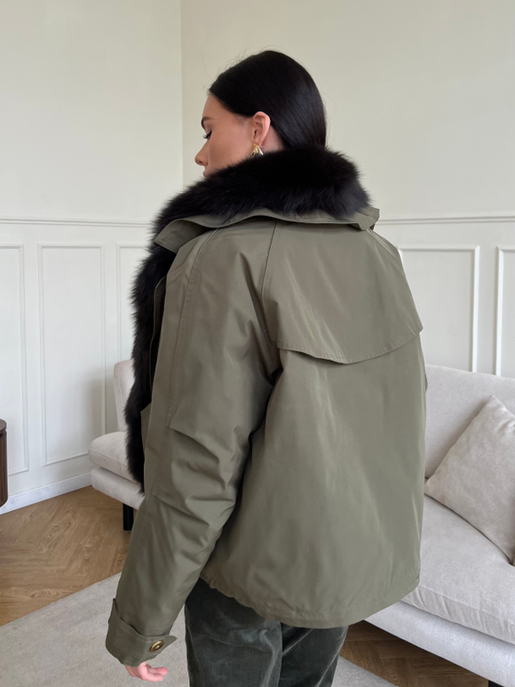 Парка Extra Lux с натуральным мехом хаки
