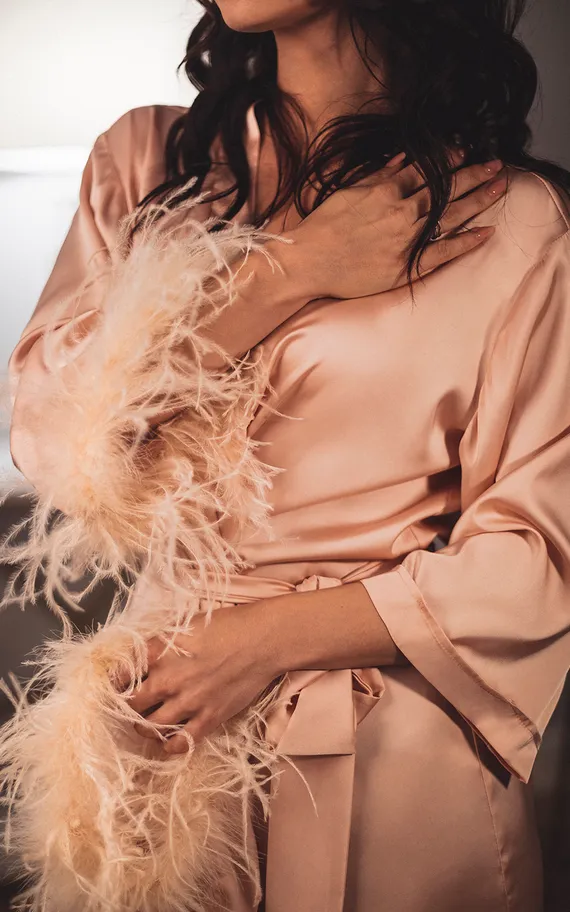 7131 халат-накидка с боа розовый