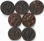 Набор медных монет Денга 1731-1754 года (7 монет) без повторов (VG-F)