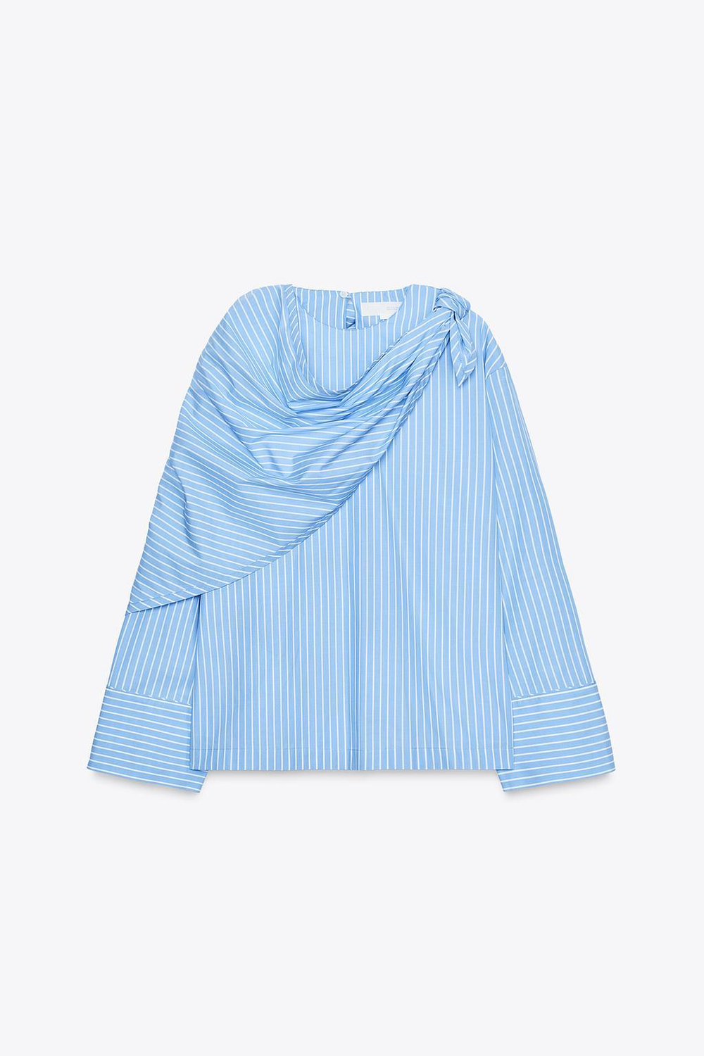 ZARA РУБАШКА В ПОЛОСКУ ZW COLLECTION, БЕЛЫЙ/НЕБЕСНО-ГОЛУБОЙ